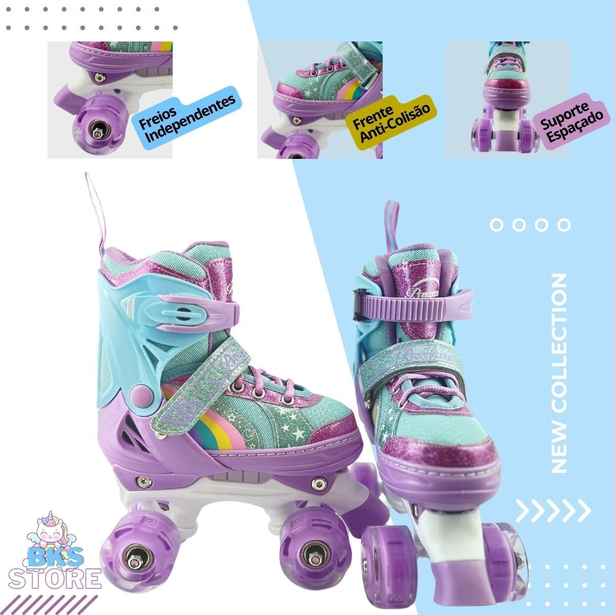 Patins Infantil 4 Rodas, Ajustável em 4 Tamanhos.
