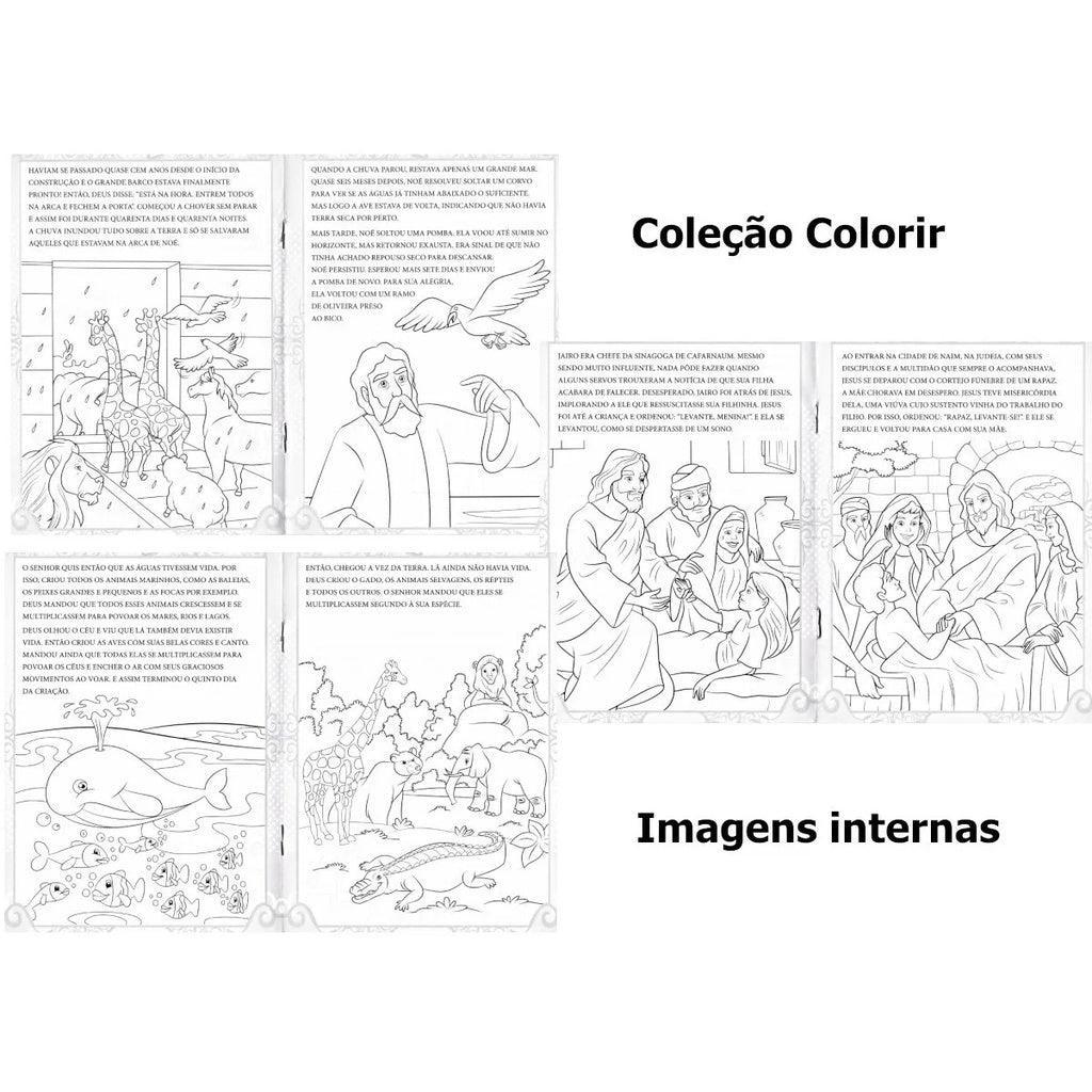 Kit Com 24 Livros Biblicos Infantil 16 Ler E 8 Pintar Colorir
