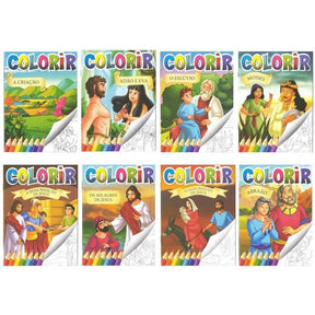 Kit Com 24 Livros Biblicos Infantil 16 Ler E 8 Pintar Colorir