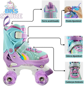Patins Infantil 4 Rodas, Ajustável em 4 Tamanhos.