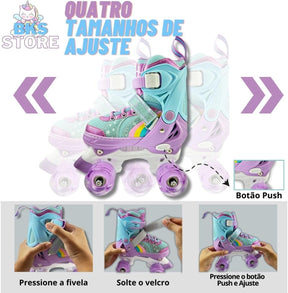 Patins Infantil 4 Rodas, Ajustável em 4 Tamanhos.