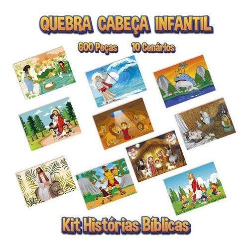 Kit Com 10 Quebra Cabeças Evangélico - 60 Peças Cada